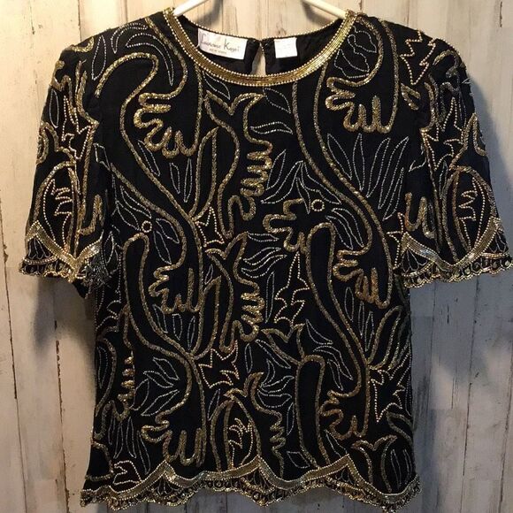 Blouse vintage silk and bead Laurence Kazar size large - Picture 1 of 6